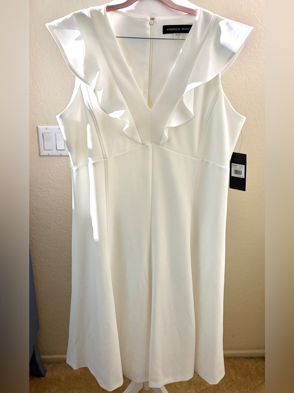 Andrew Mark White Ruffle-Trim A Line Sleeveless Women's Dress